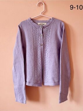 Mini Boden Lavender Pointelle Button-Front Cardigan